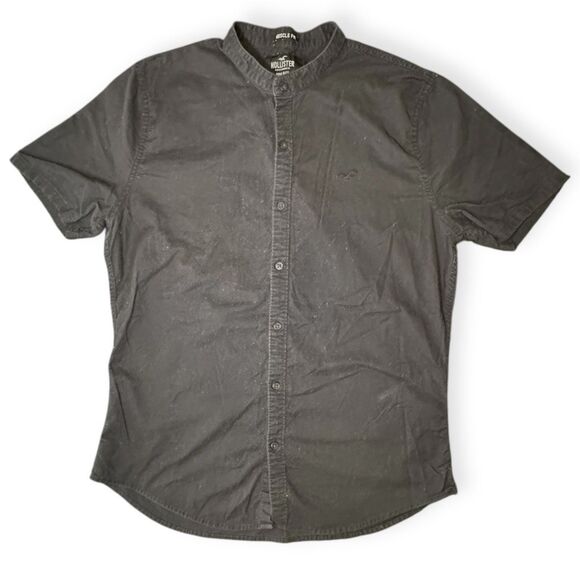 HOLLISTER Men’s Black Epic Flex Short Sleeve Button-Up Shirt Size Large - Picture 1 of 4